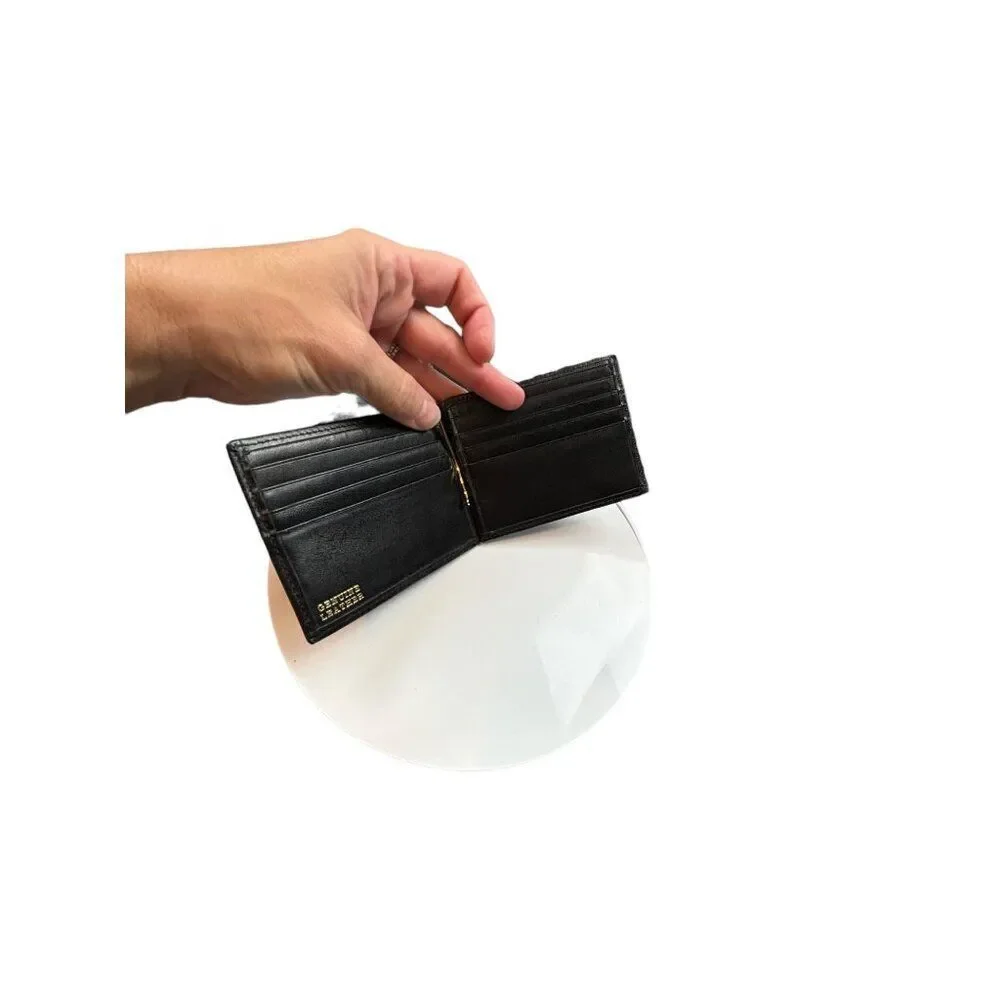 Men's Black Leather Bifold Wallet With Money Clip